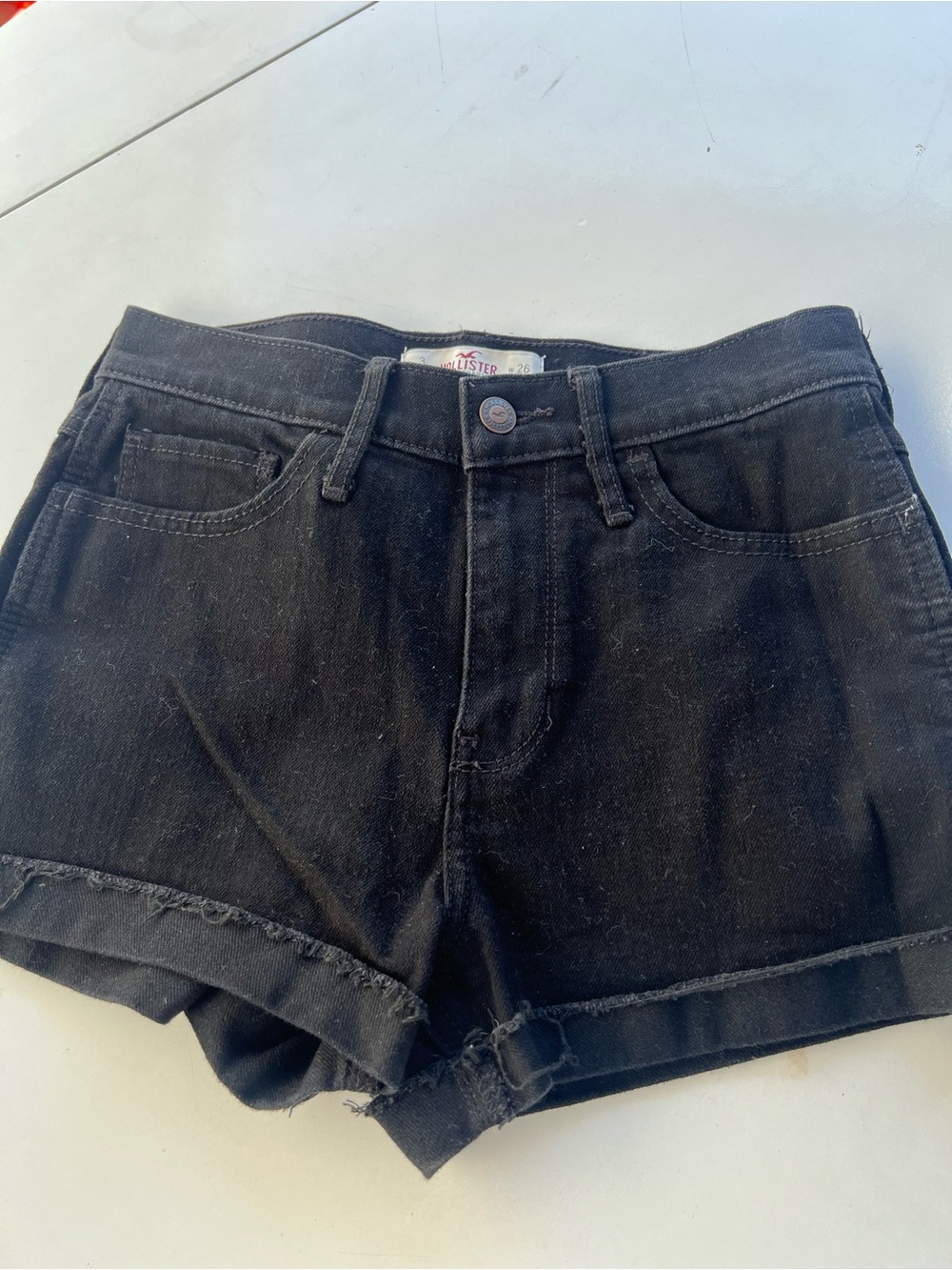 Hollister Black High-Rise Denim Shorts with Rolled Hem